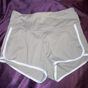Light gray and white workout scrunch shorts